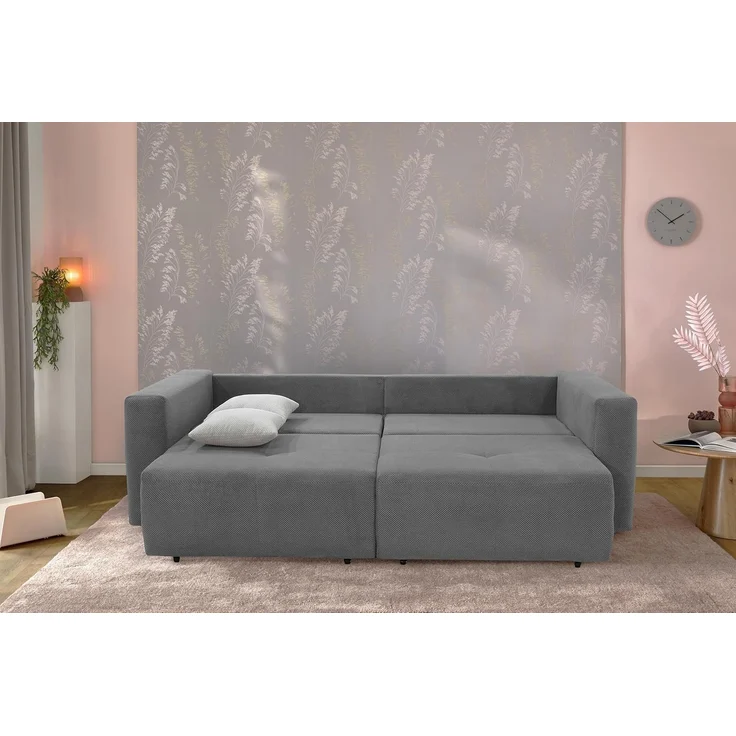 Schlafcouch Verwandlung Big-Sofa zum Ecksofa Schlaffunktion Bettkasten Cord Grau – Bild 5