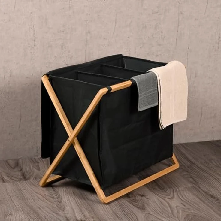 KESPER 3-fach Wäschesammler aus recyceltem Polyester und Bambus / Wäschekorb – Bild 4