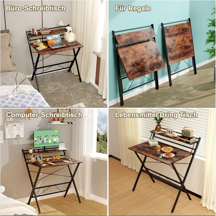 JEOBEST Computertisch Klappbarer Schreibtisch mit Regal, Home Office, kleiner Arbeitstisch 80 x 50 x 107cm – Bild 4