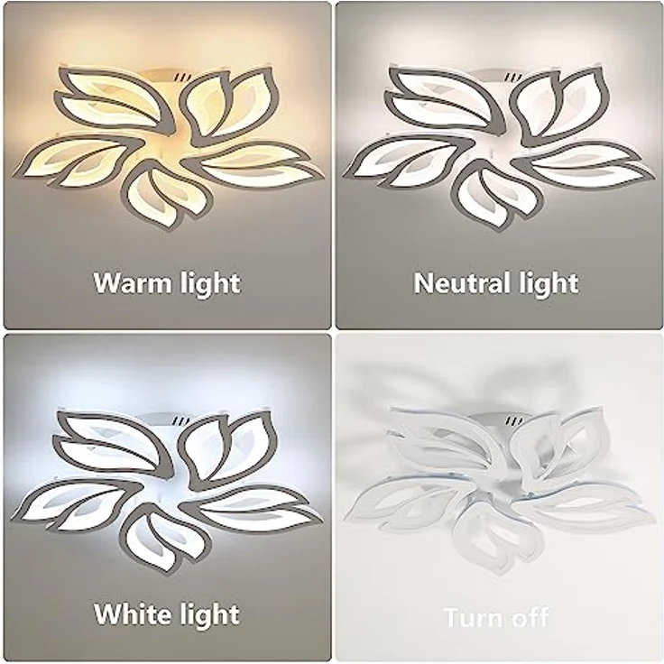 Comely LED Deckenleuchte Dimmbar, 45W Dimmbar Deckenlampe mit Fernbedienung Farbwechsel, 3000-6500K Kreative Blütenblatt Design LED Lampen Deckenleuchte für Küche Schlafzimmer Balkon Esszimmer, Weiß – Bild 9