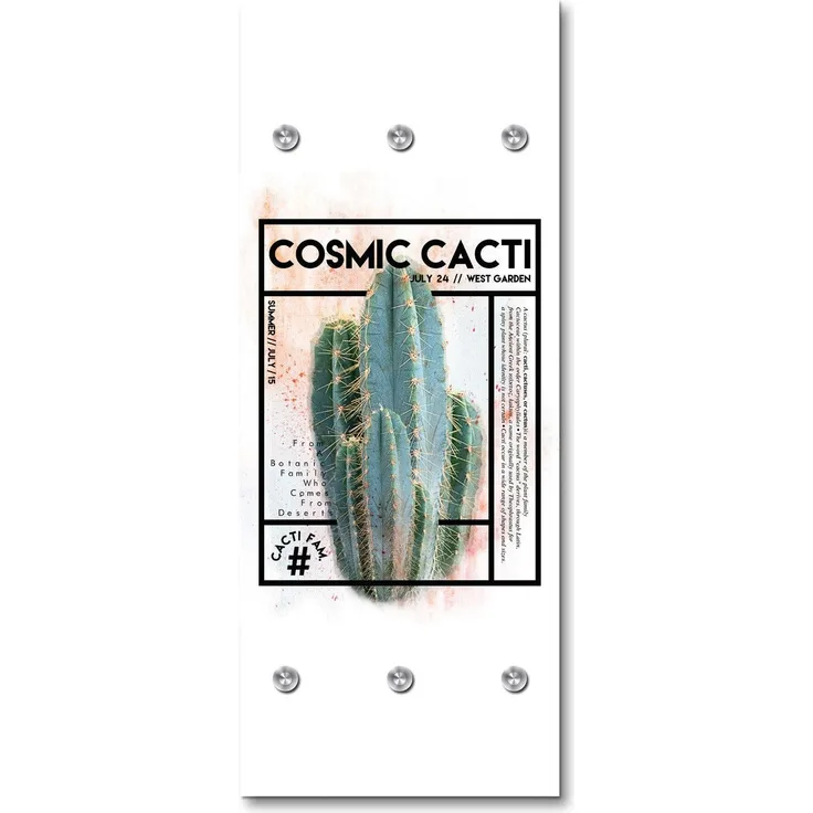 Queence Garderobe - "Cosmic Cacti" Druck auf hochwertigem Arcylglas inkl. Edelstahlhaken und Aufhängung, Format: 50x120cm