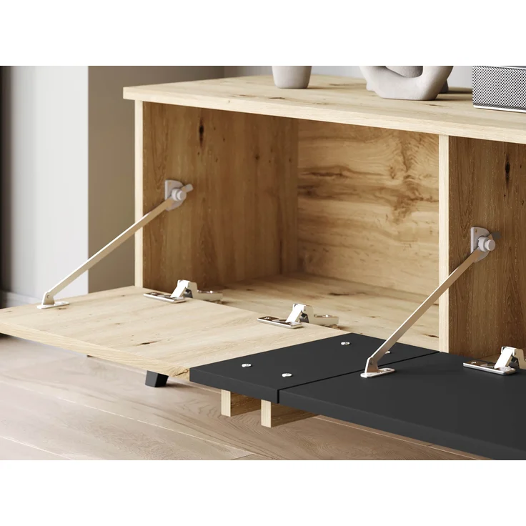 Wohnwand Hailea II (Farbe: Congo / Congo + Schwarzer Graphit, mit weißer LED Beleuchtung) – Bild 5