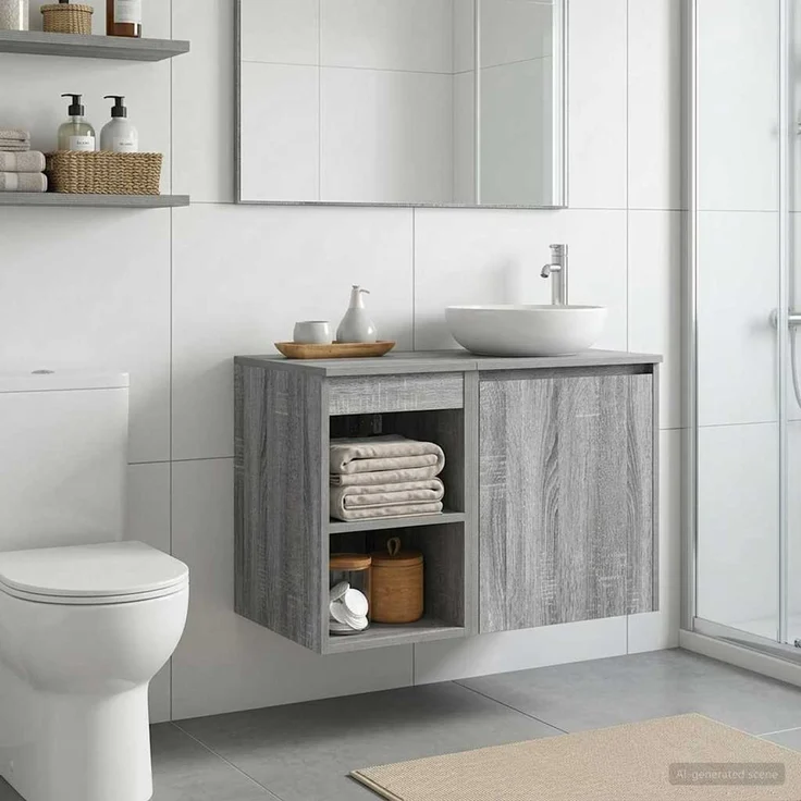 vidaXL Badezimmerschrank Grau Sonoma 30 x 35 x 50 cm Holzwerkstoff 890339 – Bild 4
