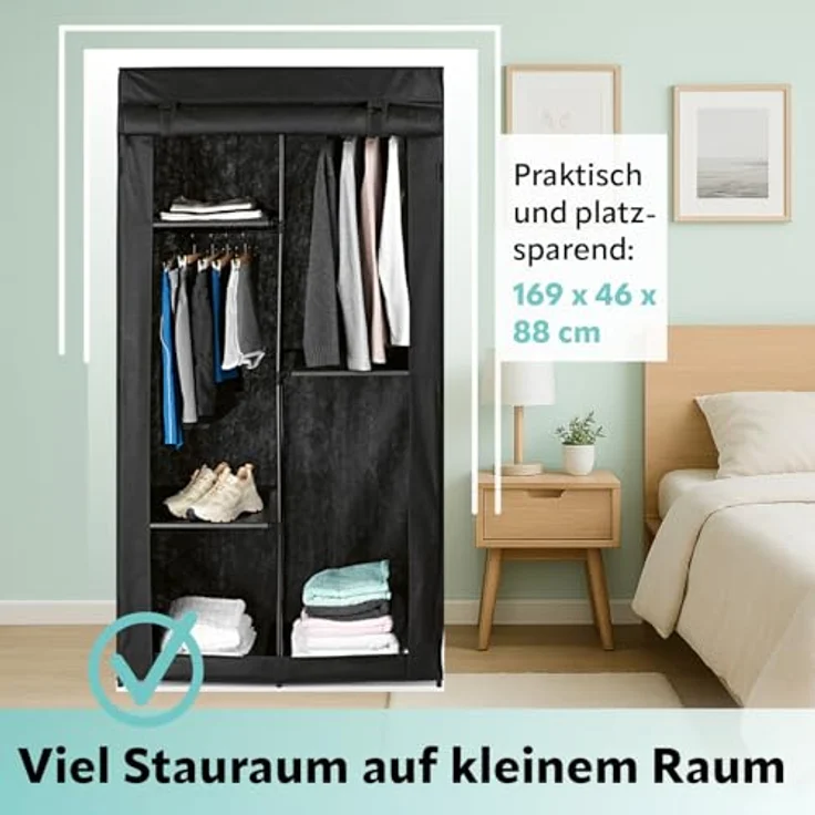 EASYmaxx Kleiderschrank | Faltbarer Stoffschrank mit Klettverschluss & Kleiderstange | Stoffkleiderschrank – ideal als Campingschrank oder mobiler Kleiderschrank zu Hause | Kleiderständer modular – Bild 2