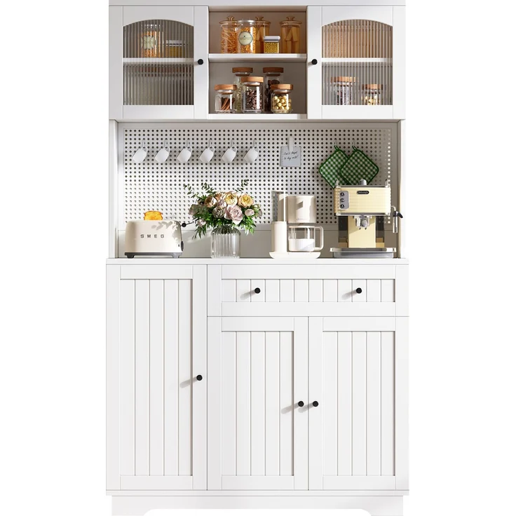 ZUBALIYA Vitrinenschrank mit Tür / Küchenschrank, mit verstellbaren Einlegeböden und lochblech, Weiß, 103.5 x 40 x 180 cm, fürs Kinderzimmer, mit Schubladen, mit Stauraum – Bild 13