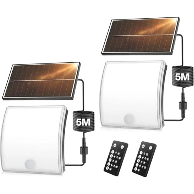 YICAIZI Solarlampen für Außen mit Bewegungsmelder,5 Modus solar wandleuchte aussen mit Fernbedienung,IP65 Wasserdicht,Einstellbarer Winkel solarlampen für Außen Wand für Garage, Garten, Hof,2 Stück – Bild 1