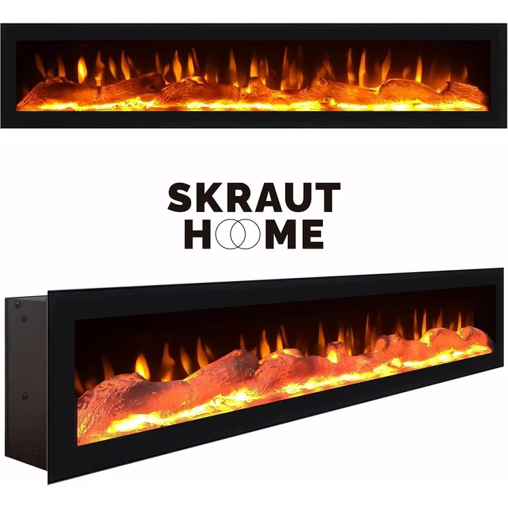 Skraut Home | TV-Schrank, Lowboard | für Wohnzimmer und Esszimmer | 150 x 45 x 35 cm | Für TV-Geräte bis zu 65" | Elektrokamin. Maße | Moderner Stil | Eiche Schwarz – Bild 5