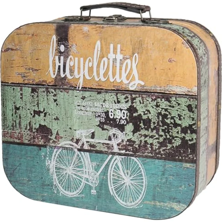 HMF Aufbewahrungsbox Kleiner Vintage Koffer aus Holz (1 St), Handgefertigter Geschenkkoffer im Fahrrad Design, 32 x 29, 5 x12 cm – Bild 2