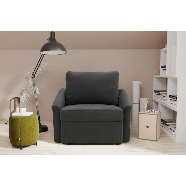 DOMO. collection Sessel Relax Box, Polstersessel mit Boxspringfederung und Schlaffunktion, Armsessel, Cocktailsessel, Loungesessel, 108 x 96 x 86 cm (BxTxH), dunkelgrau – Bild 1