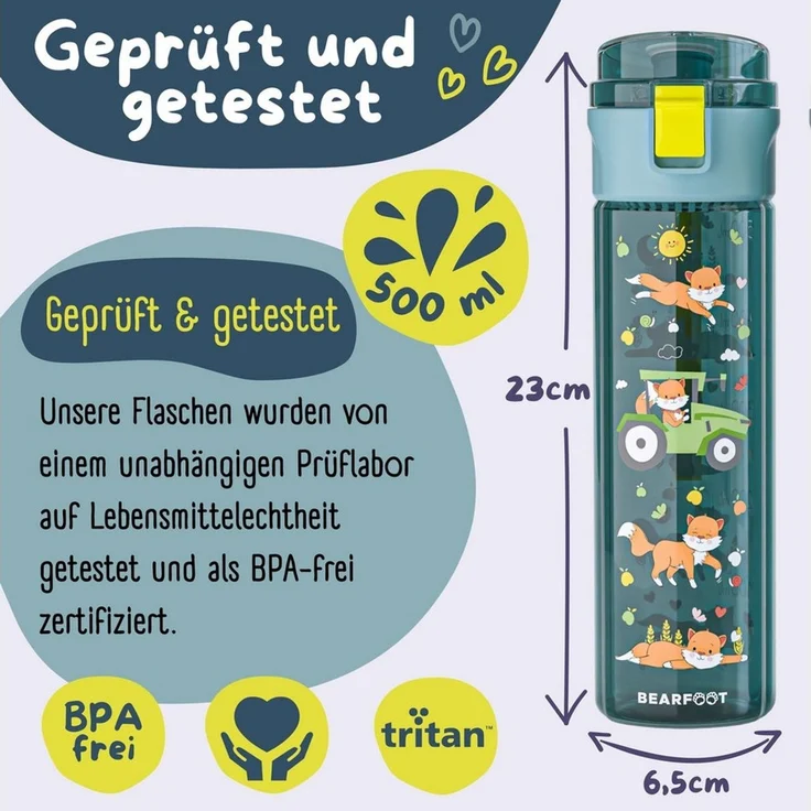 BEARFOOT Trinkflasche Trinkflasche Kinder, 500ml, leicht - Traktor-blau – Bild 2