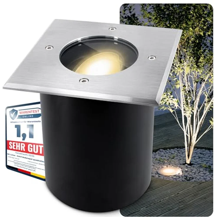 SSC-LUXon JUAVI Bodeneinbaustrahler schwenkbar IP67, LED GU10 3W mit 3 einstellbaren Lichtfarben, befahrbar, quadratisch, rostfrei 230V – Bild 2