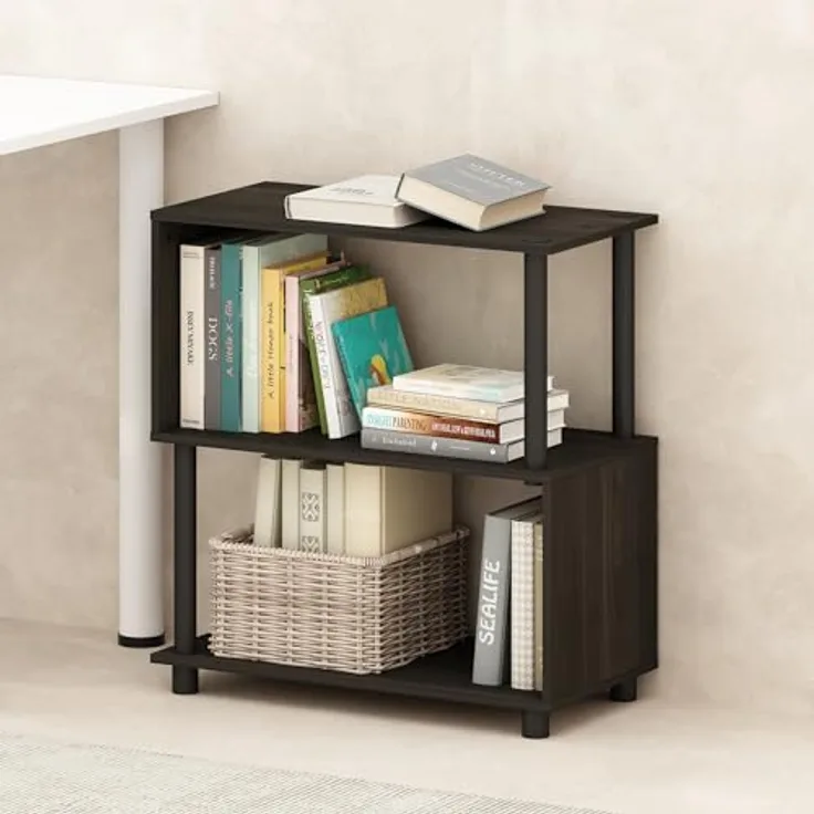 Furinno Reed Bücherregal, 3-stufiges Bücherregal, Bücherregal mit S-Form, 30 x 60 x 65, für Wohnzimmer, Schlafzimmer, Home Office, Espresso