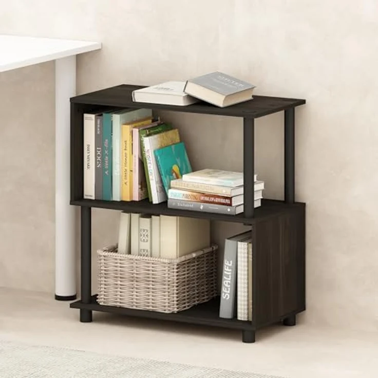 Furinno Reed Bücherregal, 3-stufiges Bücherregal, Bücherregal mit S-Form, 30 x 60 x 65, für Wohnzimmer, Schlafzimmer, Home Office, Espresso – Bild 1