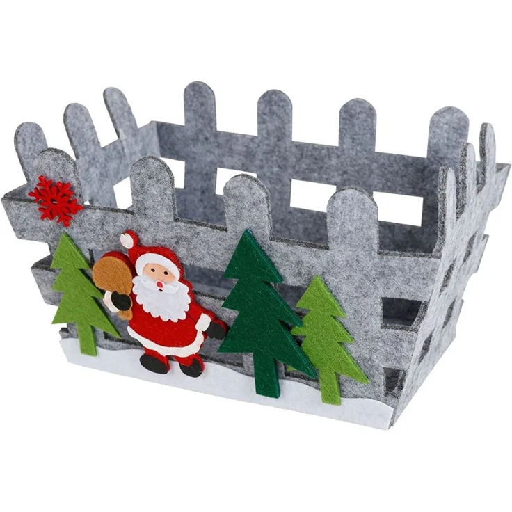 Weihnachtsdeko Filz-Körbchen grau 23x16x13 cm mit Nikolaus-Motiv – dekoratives Geschenkkörbchen für Advent & Weihnachten – Bild 3