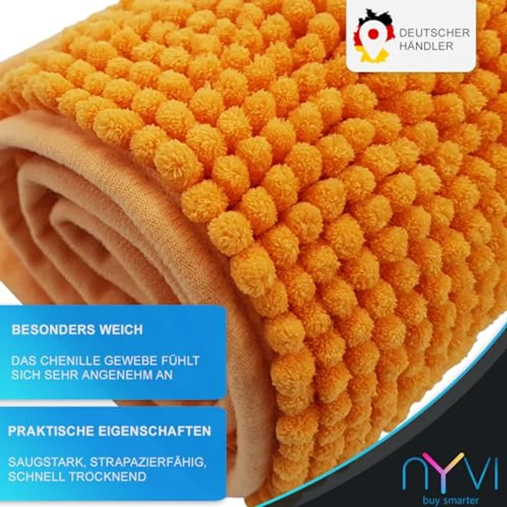NYVI Badematte WC Vorleger NYVISpa Chenille Badvorleger, Höhe 20 mm, Polyester, Rutschfest, Saugfähig, Schnell Trocknend, Fußbodenheizung geeignet – Bild 4
