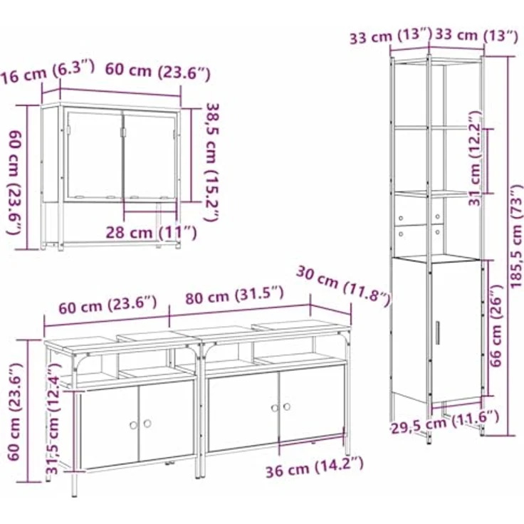 vidaXL Badezimmermöbel-Set mit Regal 4 pcs Altholz Holzwerkstoff 3332601 – Bild 4