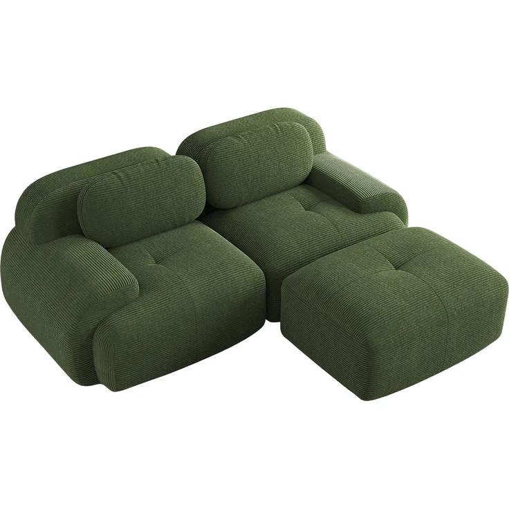 Ecksofa aus weichem Cordstoff,modular kombinierbar mit gebogenen Armlehnen ohne Montage hochelastische Schaumstoffpolsterung für Wohnzimmer Ruhezonen und Schlafzimmer,Cordstoff,Green, – Bild 5