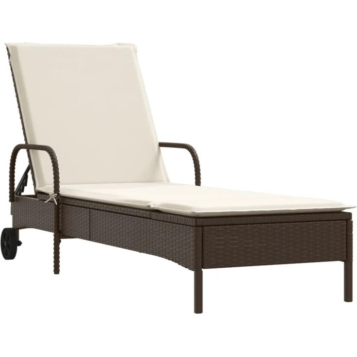 vidaXL Sonnenliege mit Rollen und Auflage Braun Poly Rattan 368309 – Bild 8
