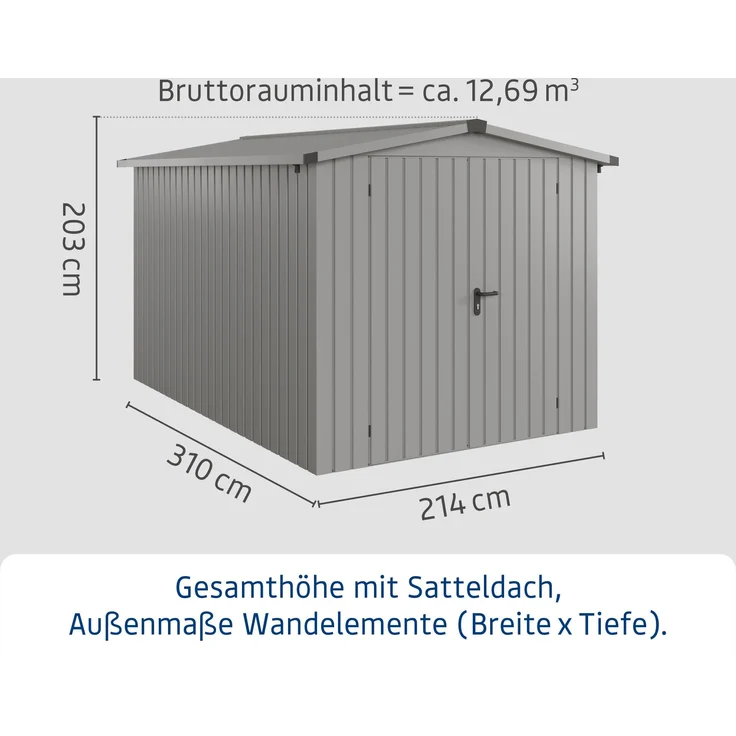 Hörmann Ecostar Metall-Gerätehaus "Euroline Trend" mit Satteldach ESD 7, graualuminium, 214 x 310 cm,2-flüglige Tür – Bild 3