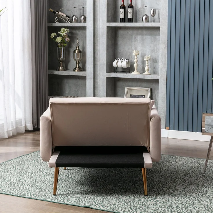 Relaxsessel mit verstellbarer Rückenlehne,3-stufig klappbarer Ruhesessel aus Plüschstoff mit 2 Kissen,Beige – Bild 5
