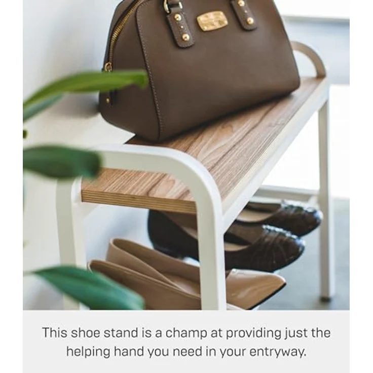 Yamazaki Schuhregal "Tower" 48x46x19cm, Schuhständer, kleine Schuhablage in weiß 48cm, für 2 Paar Schuhe, mit Ablage – Bild 5