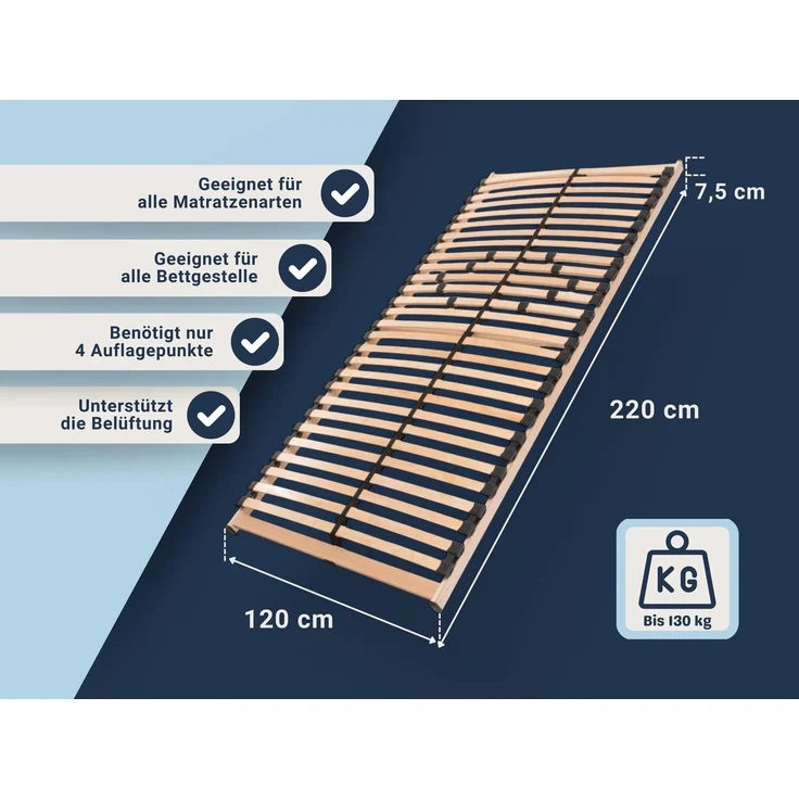 Max NV MZV – Lattenrost zur Selbstmontage mit 28 Leisten, durchgehender Holm, TÜV SÜD GS, Größe: 120x220 – Bild 2