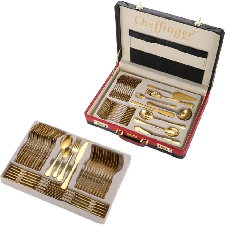 72 teiliges Besteck-Set für 12 Personen aus hochwertigem 18/10 Edelstahl in Gold – Bild 7