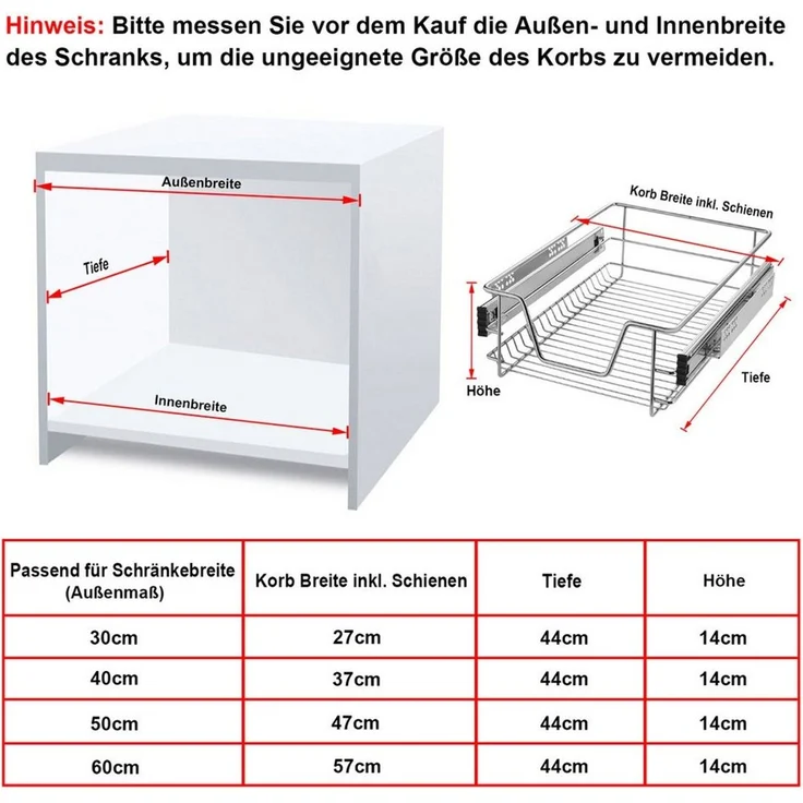FIVMEN Schublade Schubkasteneinsatz Küchenschrank Teleskopschublade Korbauszug Regal (4 St, 20kg Belastbar), Schrankauszug Ausziehbare Ablage Küchenschubladen Organizer – Bild 2