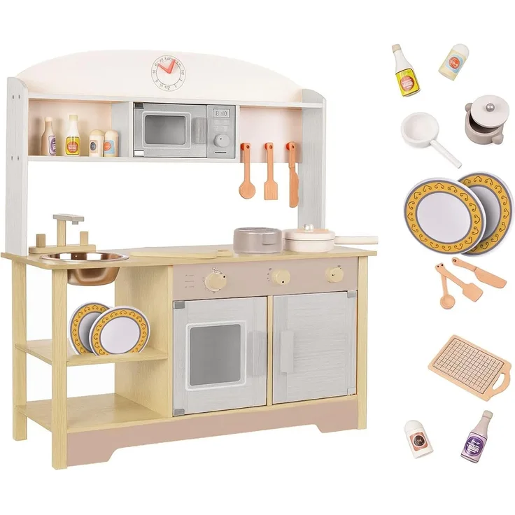 Kinderküche aus Holz, Spielküche aus Holz Spüle, Backofen, (Modell 4)