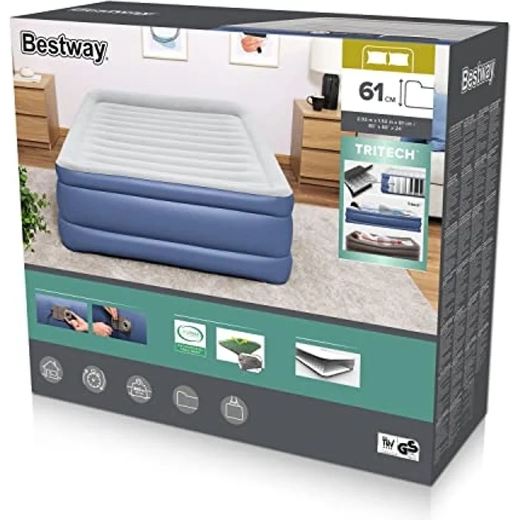 TriTech™ Doppelluftbett mit integrierter Elektropumpe, Blau/Grau, 203 x 152 x 61 cm – Bild 3