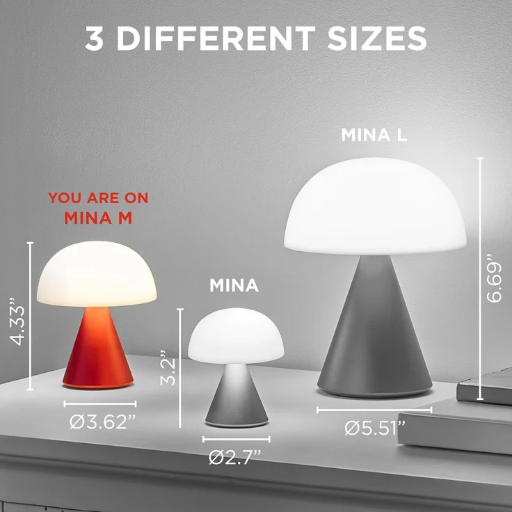 Lexon MINA M Wiederaufladbare kabellose LED-Tischlampe, für Nachttisch oder Schreibtisch, mit Dimmer, bis zu 12 Stunden Akkulaufzeit - Aluminium – Bild 2
