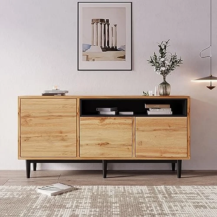 FurnitureR Stylischer Wohnzimmerschrank aus Holz mit Schwarzem Element, Langlebiger Metallrahmen, Modernes Design für Minimalistischen Wohnstil, Platzsparend – Bild 1
