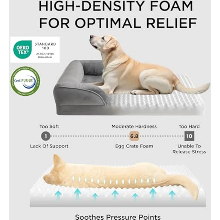 BEDSURE orthopädisches Hundebett Ergonomisches Hundesofa - 106x80 cm Hundecouch mit eierförmiger Kistenschaum für große Hunde, waschbar rutschfest Hundebetten, grau – Bild 4