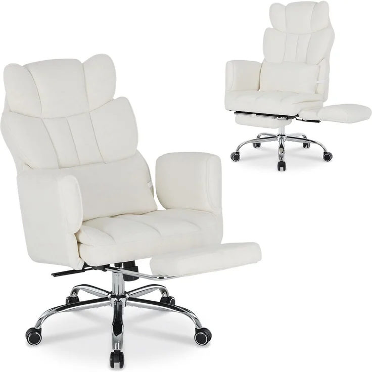 MALOL Bürostuhl Ergonomisch, 360° Drehbar Chefsessel mit Fußstütze, 102°-127° verstellbare Rückenlehne, 7 cm Höhenverstellbar, Belastbar bis 180 kg, Komfortsessel für Home Office & Gaming, Beige