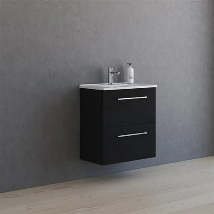 Möbelpaket 61 cm 2 Schubladen m/ Waschbecken schwarz Eiche