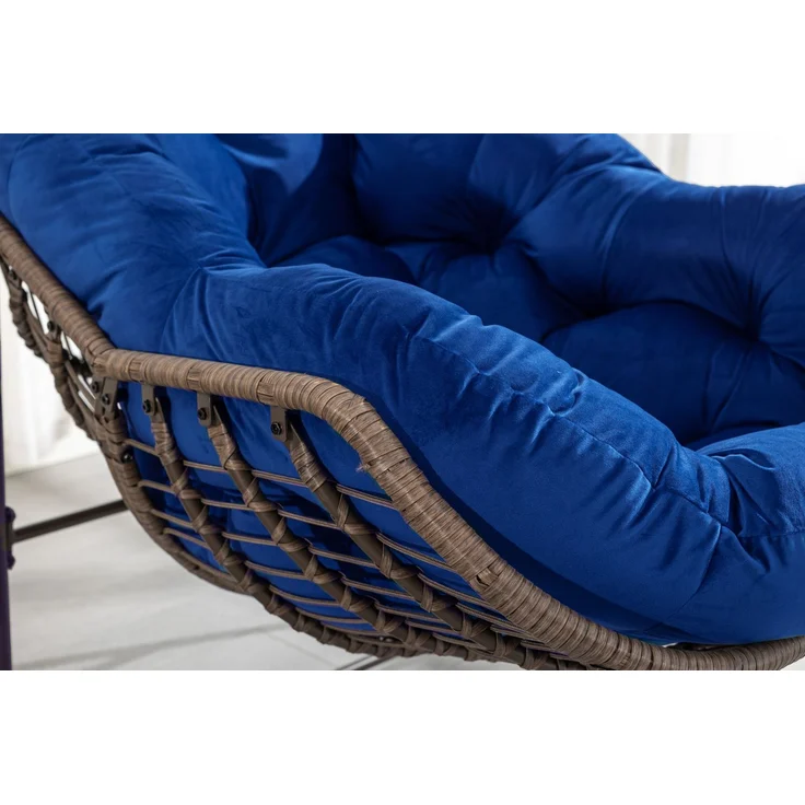 JARDJ Rattan-Schaukelstuhl für den Außenbereich, gepolsterter Schaukel- und Liegesessel für Veranda, Wohnzimmer, Terrasse, Garten, Marineblau – Bild 7