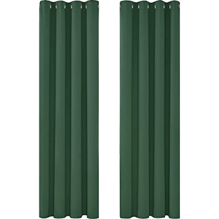 Deconovo VerdunklungsVorhänge kurz Wohnzimmer Hitzeschutz Curtain Waldgrün | 2er Set, H160 x B132 cm, Abdunkelnde Vorhänge für Schlafzimmer und Wohnräume, Blickdicht Gardinen und Hitzeschutz Vorhang – Bild 4