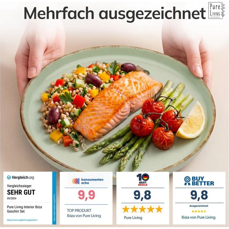 PURE LIVING INTERIOR DESIGN Geschirr-Set Rustic aus Steingut, 18-tlg, für 6 Personen, Mintgrün (18-tlg), 6 Personen, Steingut – Bild 3
