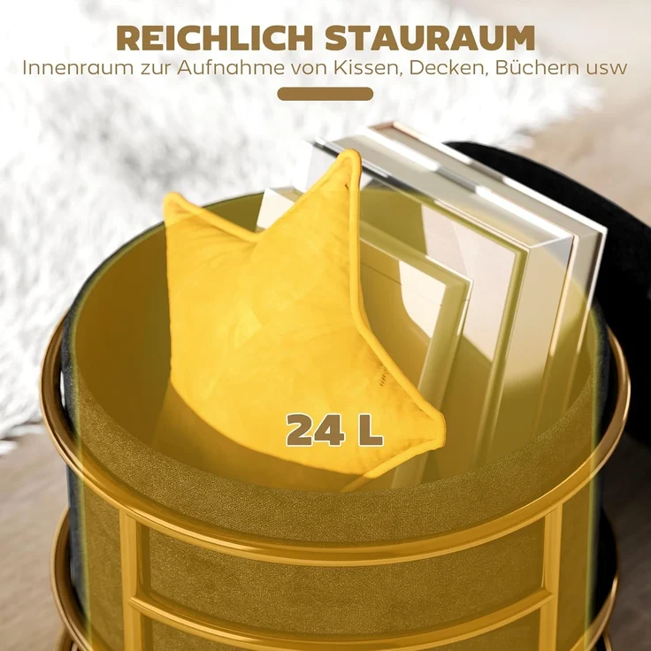 HOMCOM Sitzhocker mit Stauraum, Kleiner Hocker mit Deckel (Fußhocker, 1 St, Polsterhocker mit Stahrahmen), für Wohnzimmer Schlafzimmer, 42 x 42 x 39 cm, Schwarz – Bild 4