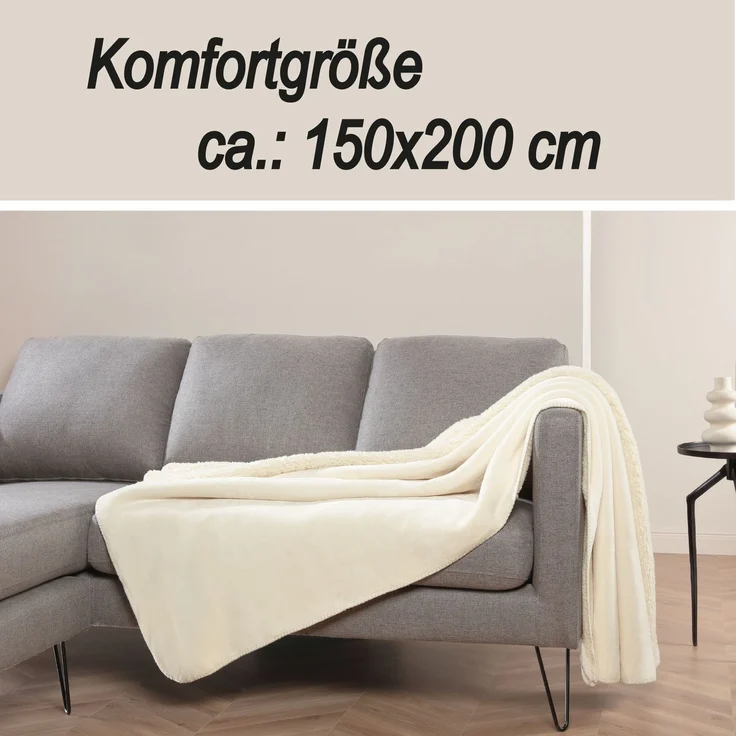 Kuscheldecke "Teddy Fleece" Sherpa/Flanell, 150x200cm Creme – Bild 5