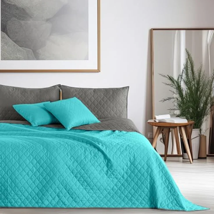 DecoKing Tagesdecke Bettüberwurf mit Uni Wendedesign leichte Allzweckdecke Wohndecke, Wendedesign, Zweifarbig, Steppung – Bild 4
