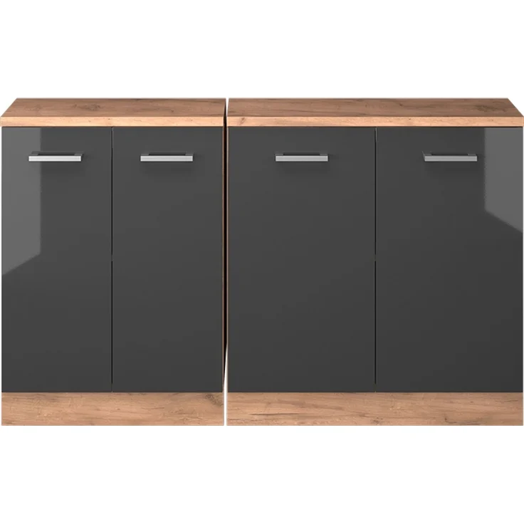 Küchenschrank für Dachschrägen R-Line Anthrazit Hochglanz 140 cm 2er Set Schrankkorpuss 60 cm Tiefe Vicco – Bild 3