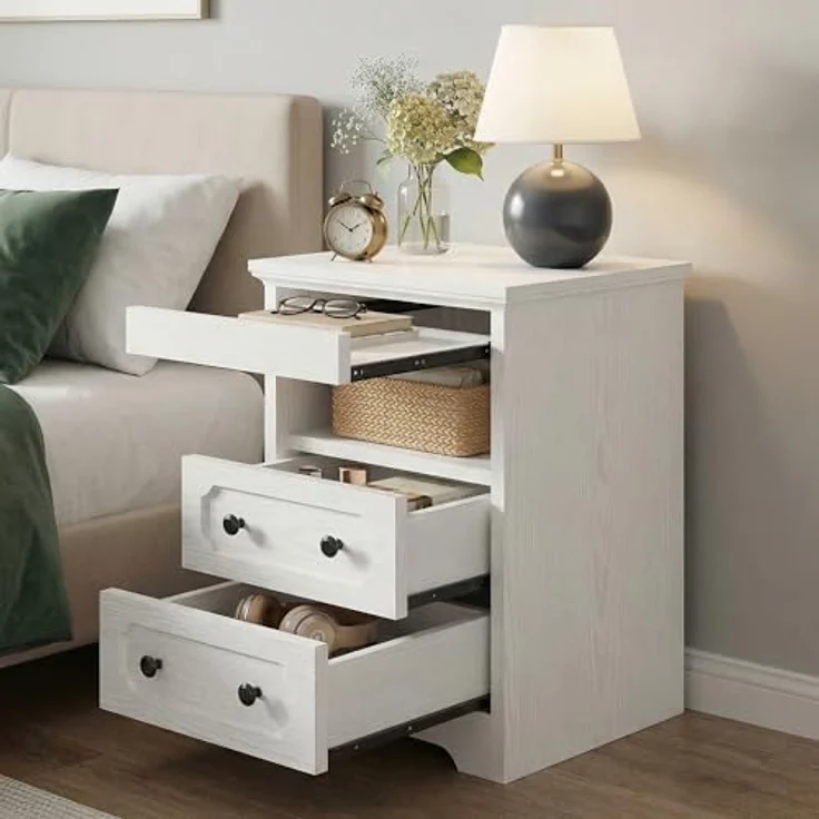 IRONCK Nachttisch 2er Set, Moderne Nachtkonsole mit 2 Schubladen, Offenem Fach, Beistelltisch mit Herausziehbarer Ablage, Holz-Nachttisch für Schlafzimmer, Wohnzimmer, Weiß – Bild 7