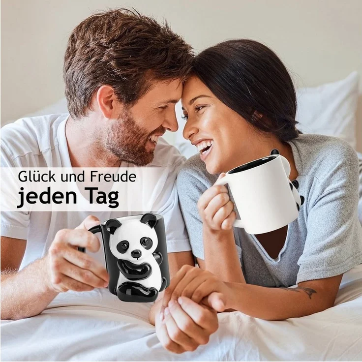 MiaMio Tasse Panda 3D-Motiv, 400 ml, Schwarz-Weiß, 2-tlg, Keramik, 3D-Panda-Motiv, 400 ml, schwarz-weiß – Bild 4