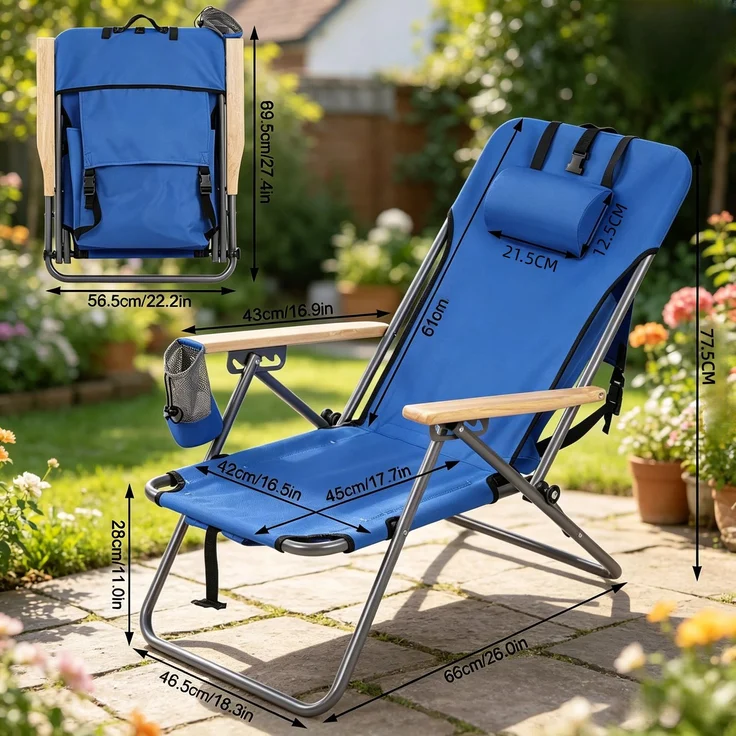 Stuhl 77.5x66x56 cm, klappbar, 4-fach verstellbar, blau, 1 Stück – Bild 2