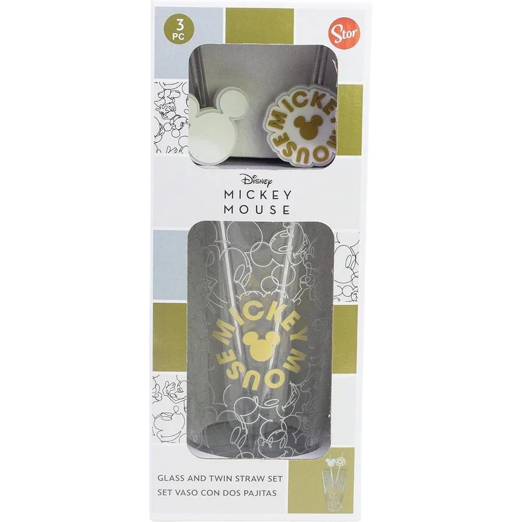 Disney Mickey Mouse Glas 480 ml mit 2 Edelstahl Trinkhalmen – Bild 2