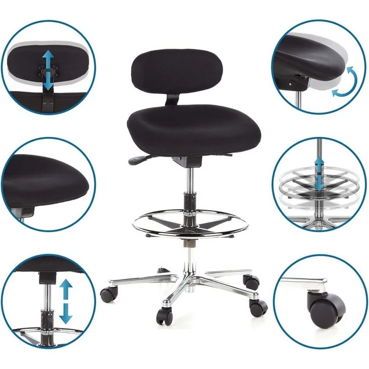hjh OFFICE Arbeitsstuhl Arbeitshocker WORK MF Stoff Schwarz