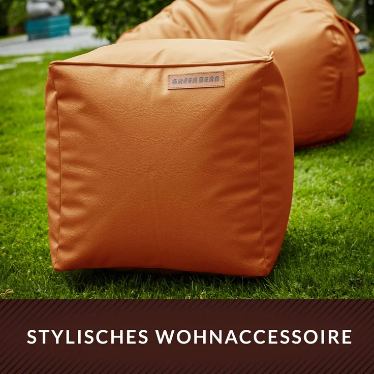 Green Bean® Sitzhocker aus Kunstleder - Pouf mit EPS Perlen Füllung - 40 x 40 cm - perfekte Ergänzung zum Sitzsack - Cognac – Bild 8