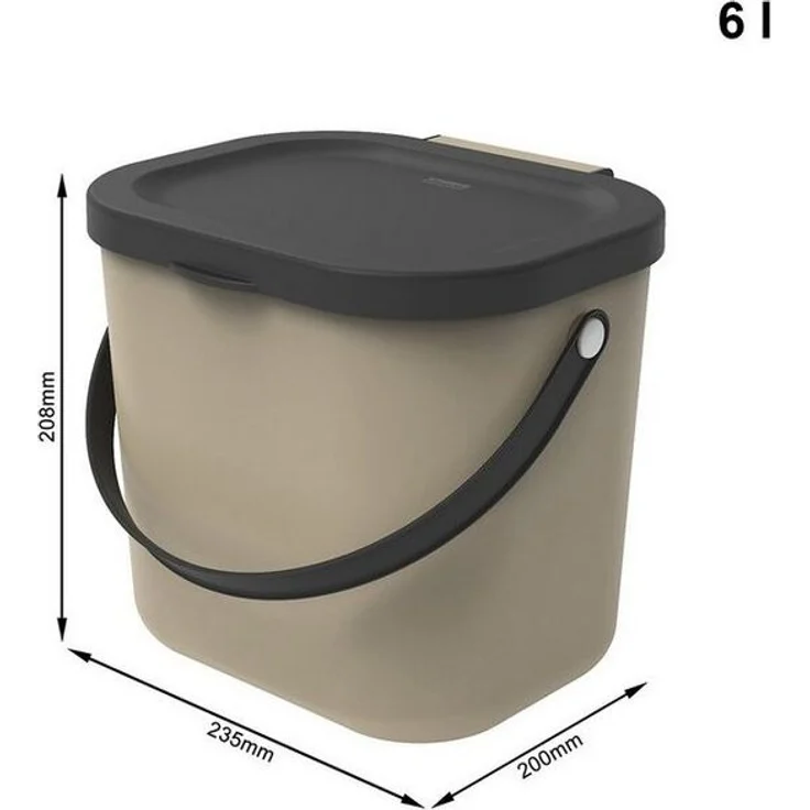 Rotho 'Albula' Biomülleimer mit Deckel, Kunststoff (BPA-frei), 6 Liter, Cappuccino – Bild 2