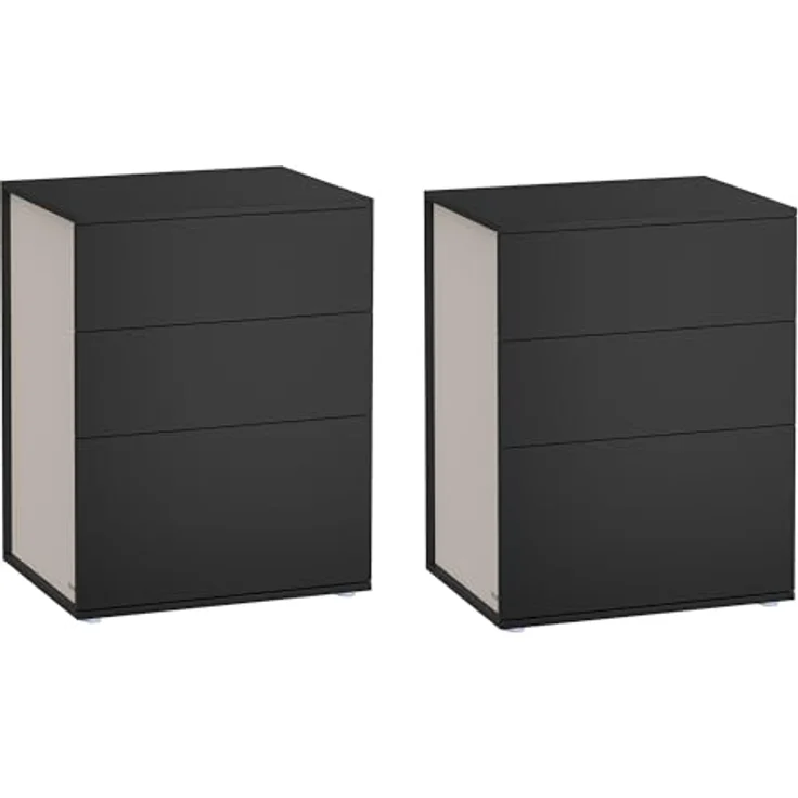 VASAGLE Nachttisch, 2er Set, Beistelltisch 3 Schubladen, Superschnelle werkzeuglose Montage, Nachtschrank, Schlafzimmer, Wohnzimmer, Toolless-Technologie, tintenschwarz-cappuccinobeige LET779B01 – Bild 9